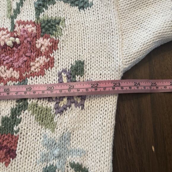 Beldoch Popper V-Neck Sweater Large Cream Whimsical Floral Cottage Granny Core - Picture 7 of 9